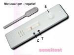 Zwangerschapstest cassette met 1 streepje: je bent niet zwanger.